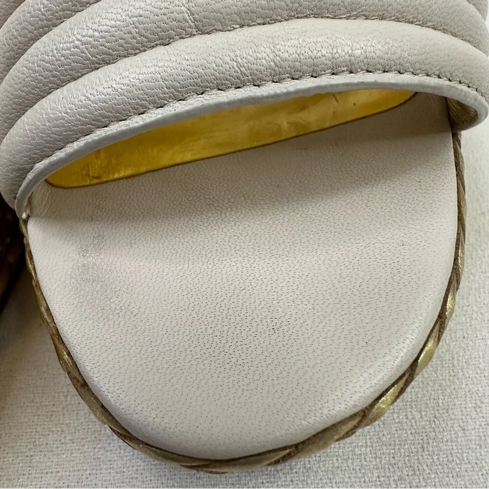 Coach Gold Woven Platform Wedge Sandals Size 8 Cream Leather Strappy